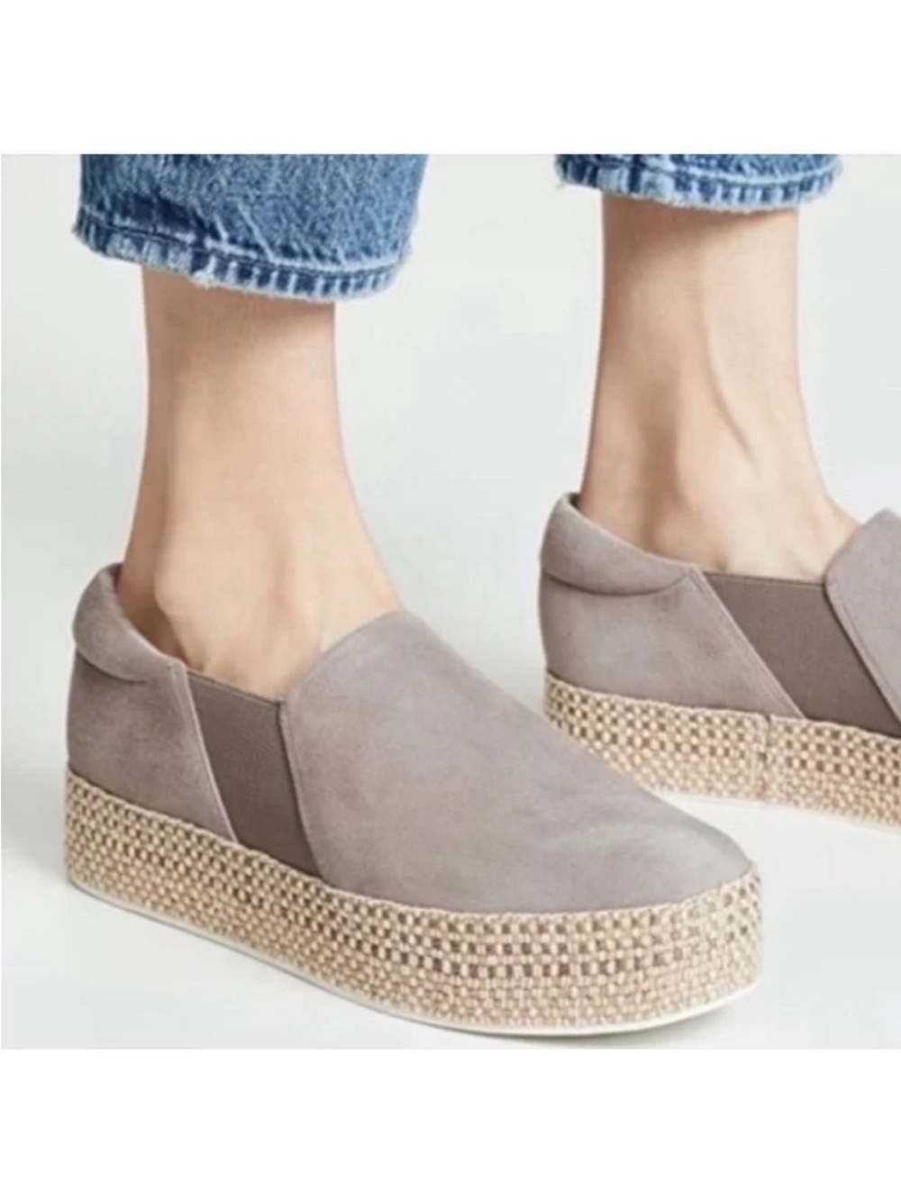 Vince Wilden Gray Suede Slip On Platform Espadrille Shoes